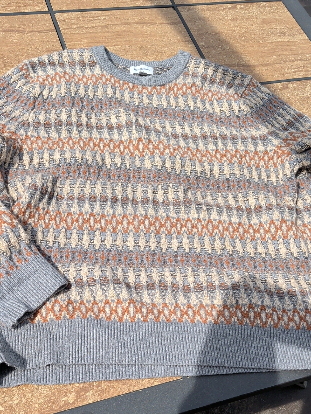 Goodfellow & Co Gray, Cream & Rust Patterned Crewneck Sweater